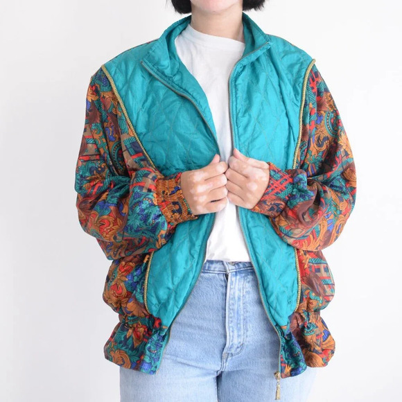 Vintage Teal Nylon Zip Up Lightweight Spring Jacket L - Picture 1 of 10